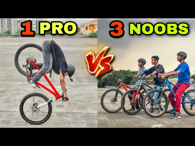 1 PRO Vs. 3 NOOBS | Cycle Stunt Battle | Who Will Win?