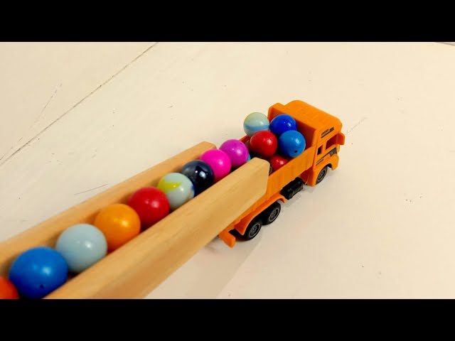 Marble Run ASMR Race ☆ HABA Slope & Dump Truck Excavator Ambulance Forklift Garbage Truck Tractors