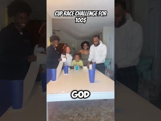 Cup race with the family for 100$ cash prize 💰😂😂(gets wild😱) #funny #water #100$ #cupchallenge