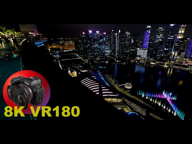 MARINA BAY SANDS LIGHT AND LASER SHOW seen from pool 8K/4K VR180 3D (Travel Videos/ASMR/Music)