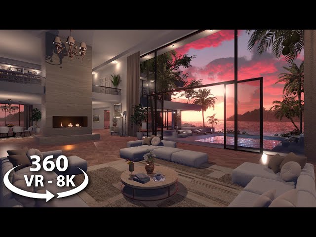 360 VR - Ocean Villa | Day & Night Relaxing Ambience Experience | Beach Waves & Nature Sounds 8K