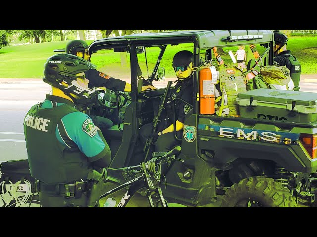 360/VR Biden. UT Austin, LBJ Library event, Police State for nothing.  shortest version of motorcade