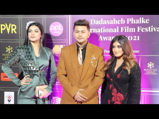 Awez Darbar With Girlfriend Nagma Mirajkar & Sister Anam Darbar At Dada Saheb Phalke Awards 2021