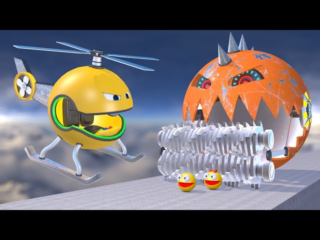 Pacman & Helicopter Robot vs ShredMaw Robot Monster