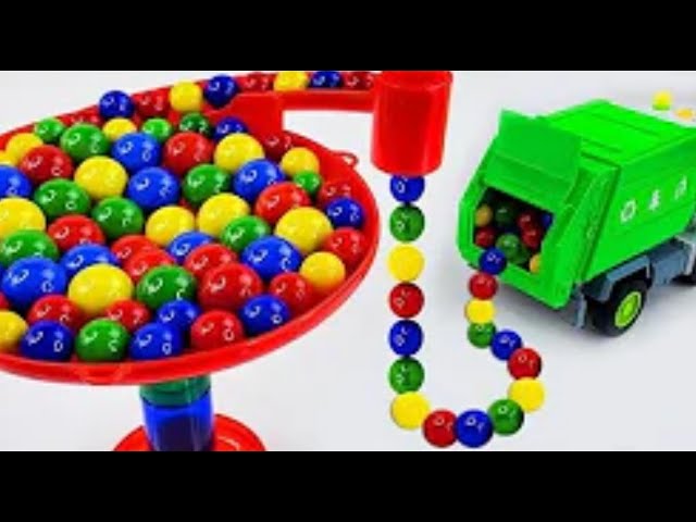 Marble Run ASMR Race ☆ HABA Slope & Dump Truck Excavator Ambulance Forklift Garbage Truck Tractors 5