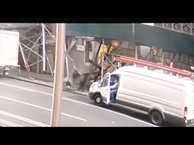 Three injured from scaffold collapse after box truck hits shed in Manhattan