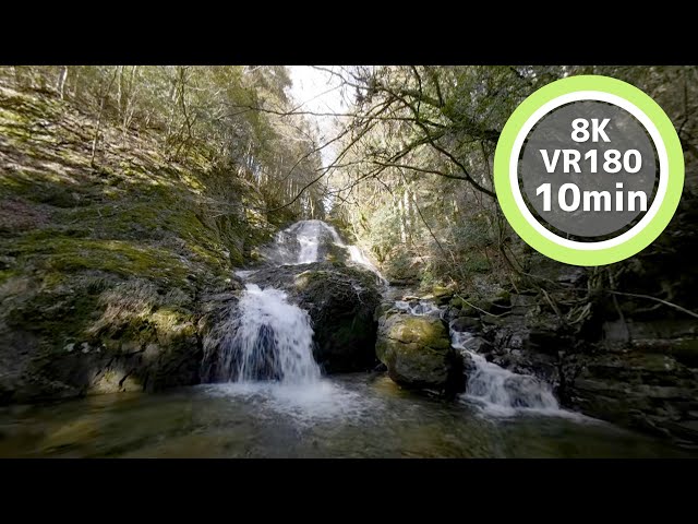 10 Min Meditation Sit on a rock and watch a waterfall VR180 8K Binaural ASMR