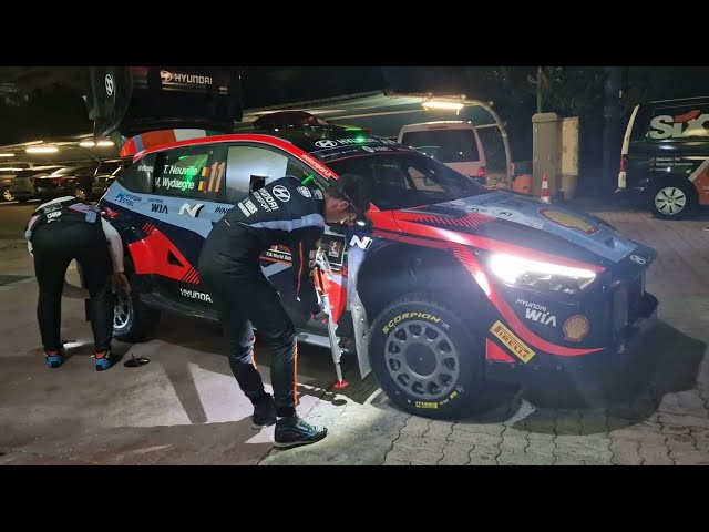 WRC ECO Acropolis Rally Greece 2023 Neuville changes wheels, makes suspension adjustments, Loutraki