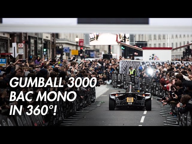 Gumball 3000 London - Oliver Webb in the BAC Mono driving down Regent Street in 360 degrees