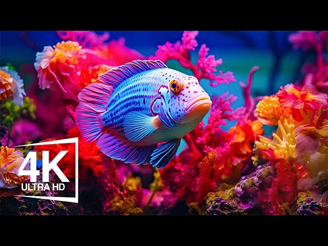 Aquarium 4K VIDEO (ULTRA HD)🐠Beautiful Relaxing Coral Reef Fish, Sea Jellyfish, Coral Reefs