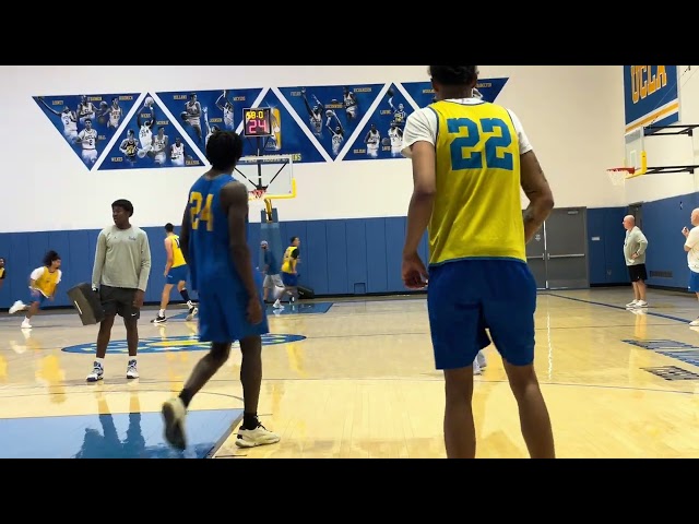 UCLA basketball practice video featuring boxouts, rebounds, and fast breaks