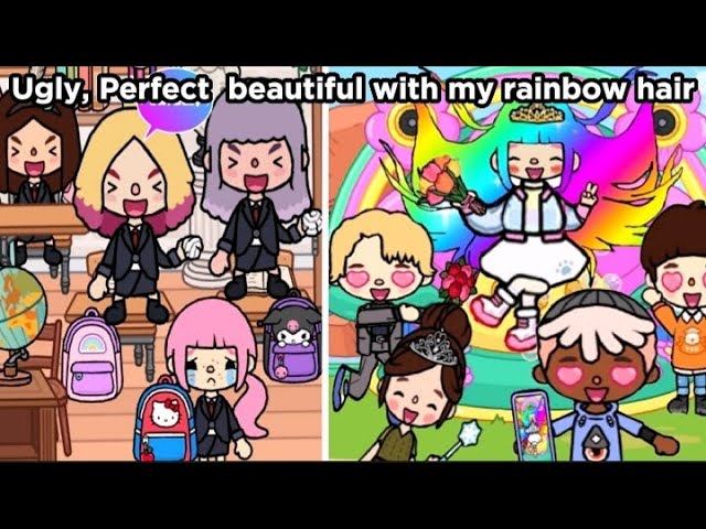 Ugly, perfectly beautiful with my rainbow hair, everyone is obsessed | Sad story | Toca life story