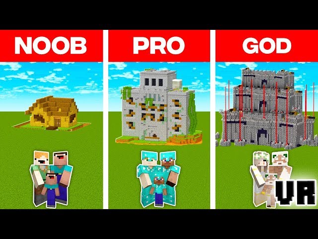 Minecraft NOOB vs. PRO vs. GOD: VR FAMILY ZOMBIE DEFENCE BUILD CHALLENGE in Minecraft (Animation)