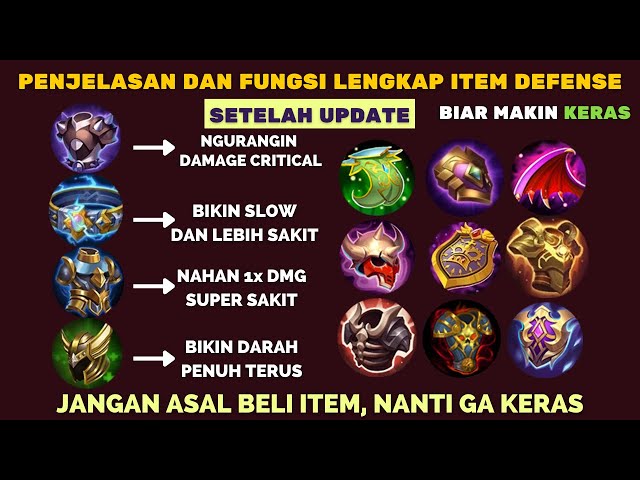 FUNGSI DAN PENJELASAN LENGKAP ITEM DEFENSE TERBARU MLBB, GUNA ITEM DEFFEND TANK AGAR KERAS DAN TEBAL