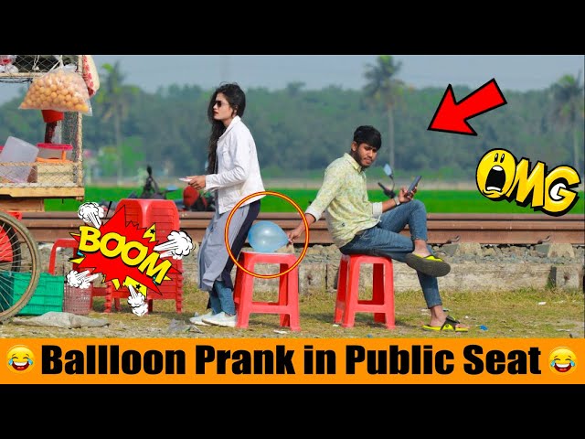 Balloon Prank in Public Seat On Cute Girl😂So Funny REACTION with Balloon Prank in Public Seat.