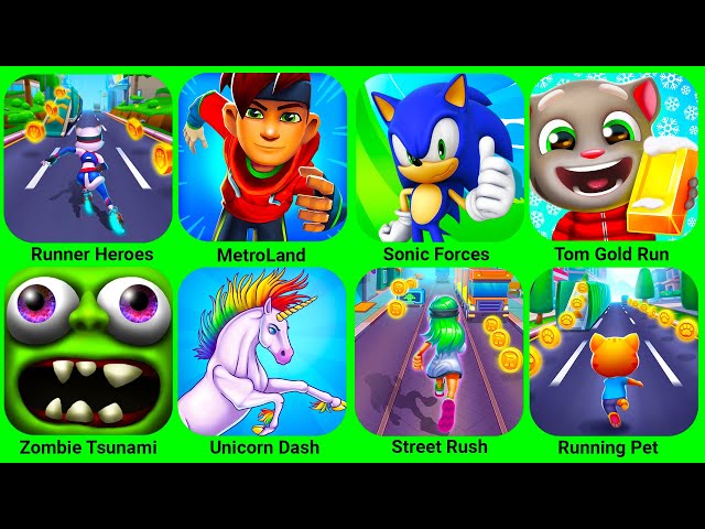 Runner Heroes, Running Pet, Super Speedo, Wacky Run, Count Master, Red Ball 4, Zombie Tsunami...