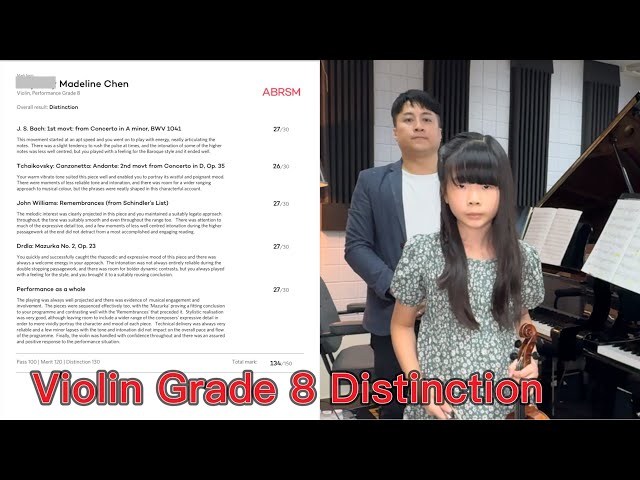 Madeline Chen plays 2024 ABRSM Violin Grade 8 exam, Distinction, 2024皇家小提琴八級試 優異成績