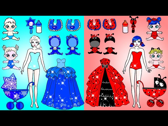 Vestir Muñecas De Papel | Ladybug And Elsa Mother And Daughter Dress Up | Woa Doll En Spanish