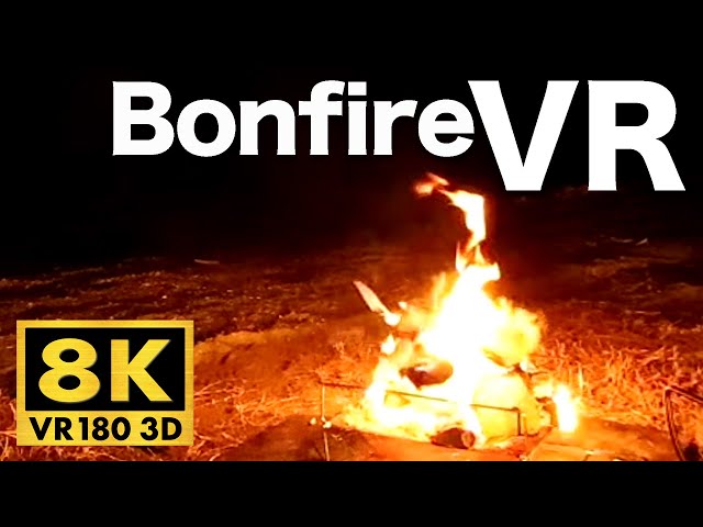 [VR180-8K] Crackling fire sounds with Relaxing sound of waves, 1/f fluctuation ASMR [for VR Headset]