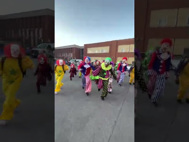 100 clowns chased me!! (clown school) #shorts