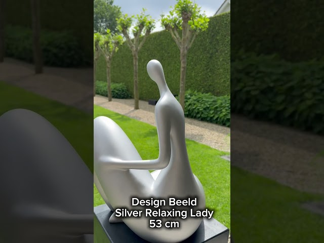 Design Beeld Silver Relaxing Lady 53 cm. Exclusive Pop-Art. Abstract. Voor exterieur en interieur