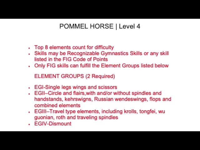 Special Olympics Men's Artistic Gymnastics Level 4 Pommel Horse Requirements