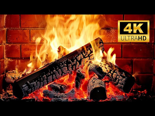 🔥 Fireplace at Night 4K (12 HOURS). Fireplace with Crackling Fire Sounds (NO Music)