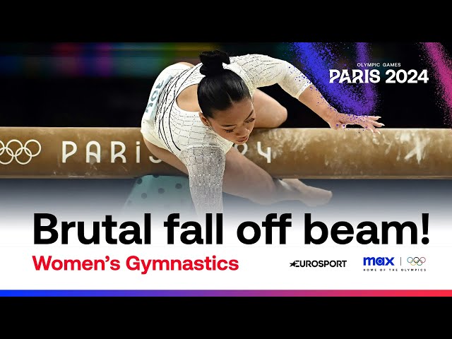 OUCH! 🤕 - Sunisa Lee suffers tough fall during women's balance beam final! | #Paris2024 #Olympics