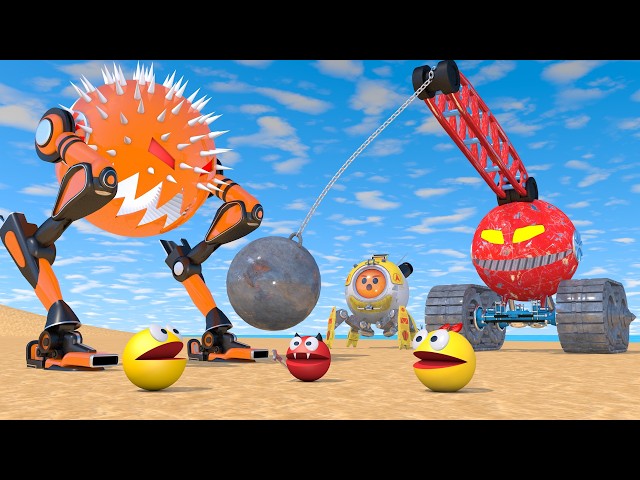 Pacman vs Robot Monsters #11 Compilation | Wrecking Ball Crane, Spider Robot, Shredder Spiky Monster