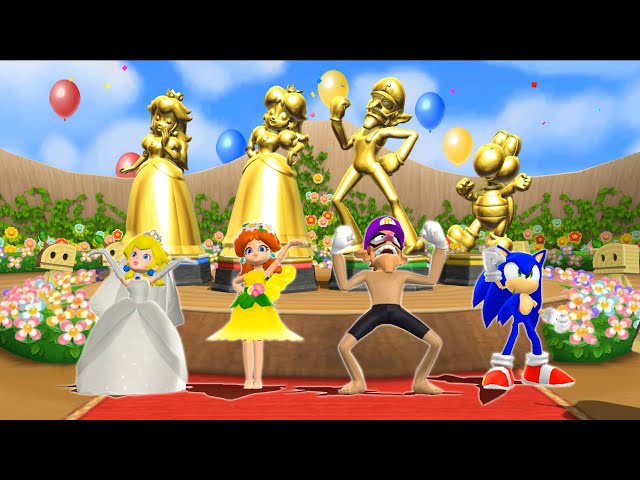 Mario Party 9 - Step It Up Peach Wedding Vs Daisy Vacation Vs Waluigi Vs Sonic (Master Difficulty)