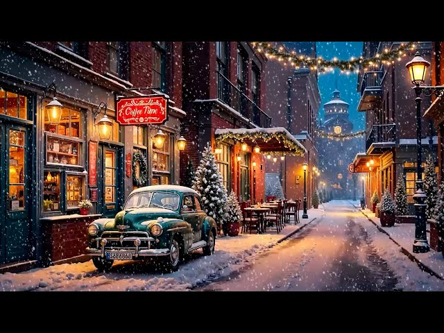 Nightly Snow & Smooth Jazz Piano Music at Winter Coffee Shop Ambience for Relaxing , Sleeping