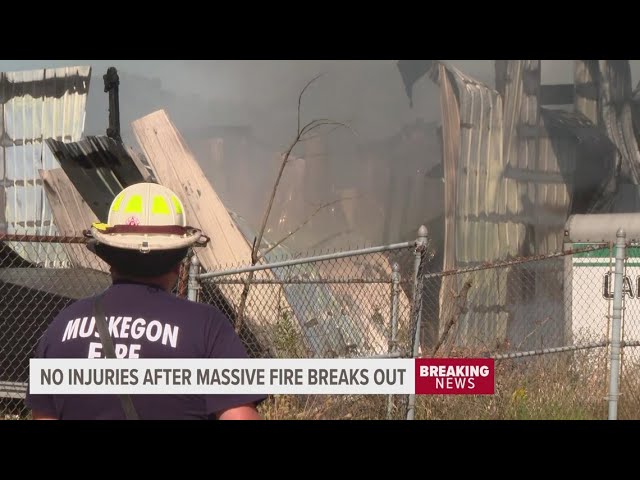 No injuries after large fire sparks at Muskegon trailer rental company