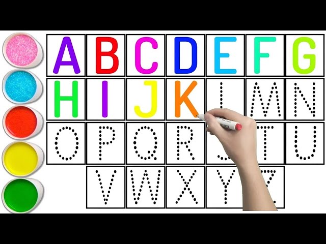 Collection of uppercase & lowercase alphabet dotted lines, ABCD alphabet writing, alphabet song A -Z