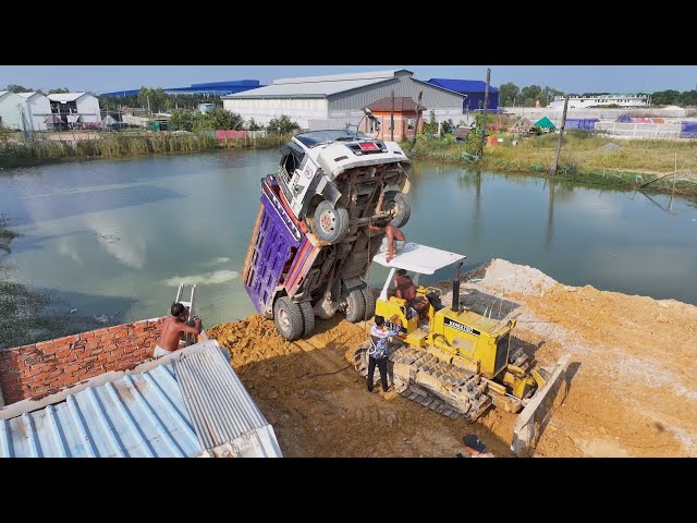 Epic Truck Fail: Amazing Truck Gone Wrong Dumping Fail Bulldozer KOMATSU D31P Saved