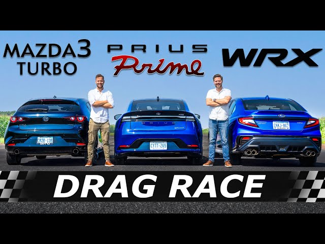 2023 Toyota Prius Prime vs Mazda3 Turbo vs Subaru WRX // DRAG & ROLL RACE