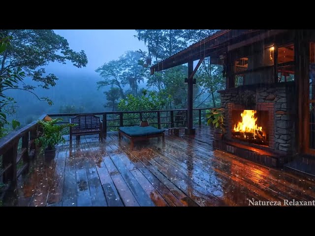 Overcome Insomnia with Heavy Rain, Fireplace Sounds & Thunder | Sound for Stress Relief & Deep Sleep