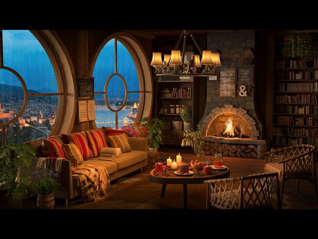 🎹 Jazz Atmosphere | 🔥Cozy Fireplace, 🌧️Rainy Seaside Views  #jazzmusic  #ChillVibes