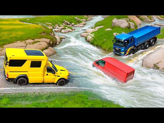 Cars vs Fast Flowing River and Fire Speed Bump 🔥 BeamNG Drive