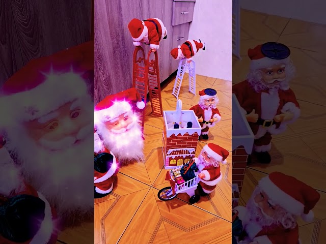 Santa Claus climbing pushing trolley to town 🫶🎅🎁🤔🎊