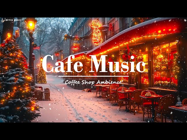 Teplý prázdninový jazz ❄️ Zasněžená noc v útulné pouliční kavárně ve Festive Winter Town