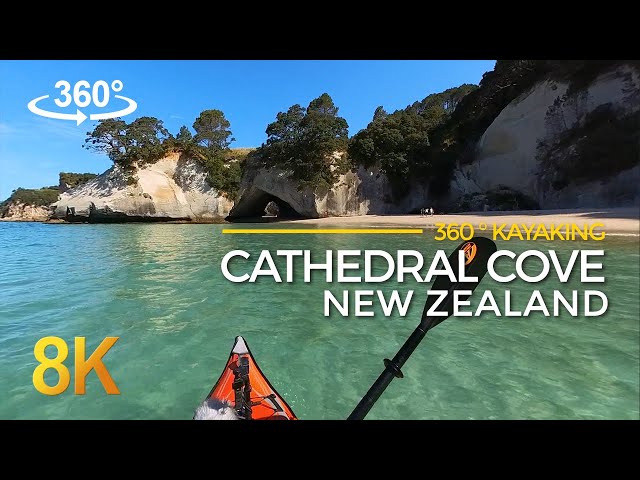 8K 360° VR | Cathedral Cove Kayak Adventure - Hidden Cave Exploration - New Zealand