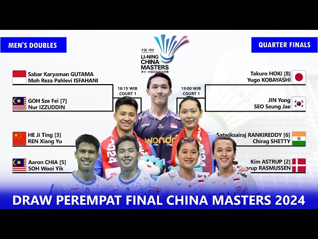 DRAW & JADWAL PEREMPAT FINAL CHINA MASTERS 2024 BESOK PUKUL 09:00 WIB LIVE BWF TV #chinamasters2024