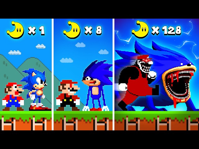 Super Mario Bros. But Every Moon Makes Mario and Sonic Become Mx & Shin Sonic Tapes At Scary Night