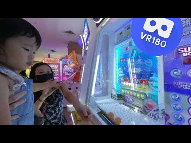 [VR180 VR 3D] Toddler Riley Arcade Chaos with Pearl Coins Dozer Machine | Virtual Reality Oculus