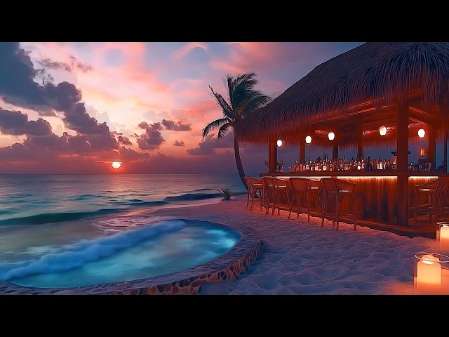 Peaceful Bar Sunset Vibes ASMR 🌜 Relax with Tropical Waves & Birdsong Soundscapes - For Deep Sleep