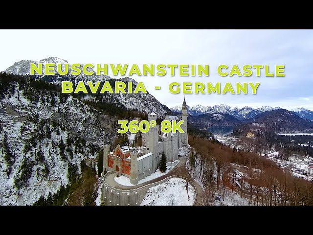 8K 360° VR: Neuschwanstein Castle in winter. Bavaria - Germany.