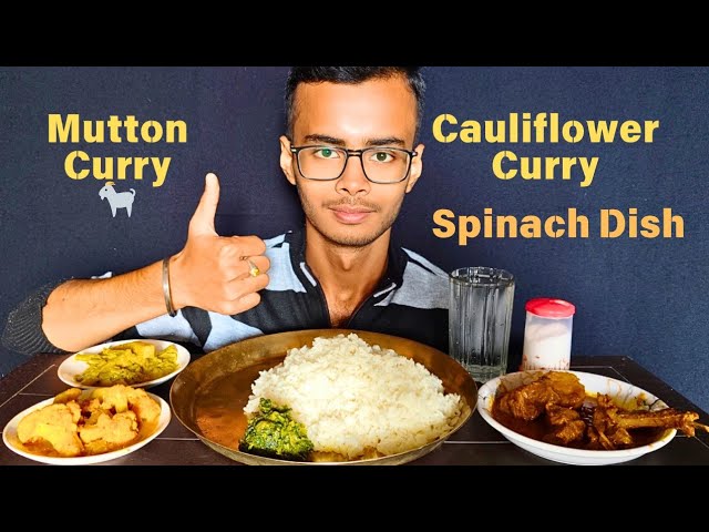 Mutton Curry🐐🥵, Cauliflower Curry😋, Spinach Dish, Cauliflower Stem Dish🤤 Big Bites Eating🔥 Mukbang🌶️