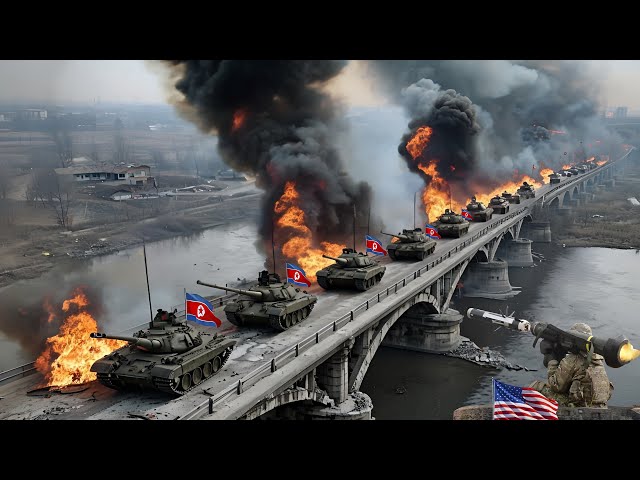 Brutal Ambush! US BGM-71 TOW Missile Successfully Blows Up North Korean Tank Convoy on Bridge