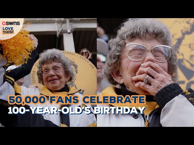 100-year-old celebrates birthday with 50,000 fans at a football stadium 💕  | LOVE THIS!