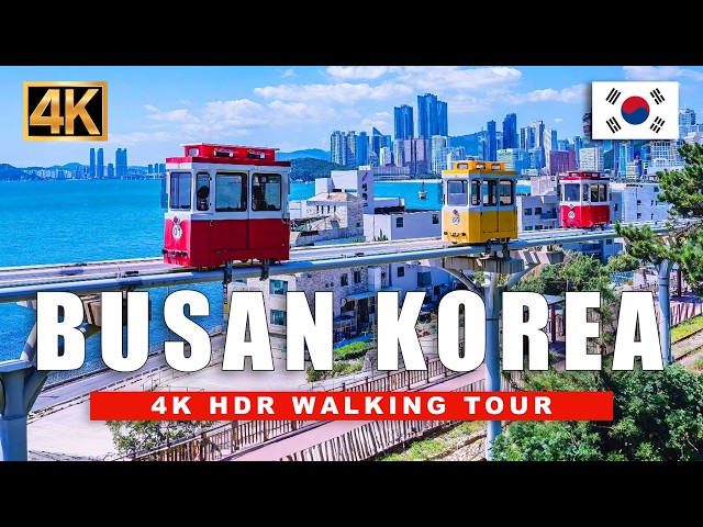 🇰🇷 Busan, Korea Walking Tour - Haeundae Beach & Blueline Seaside Train Park | 4K HDR 60fps